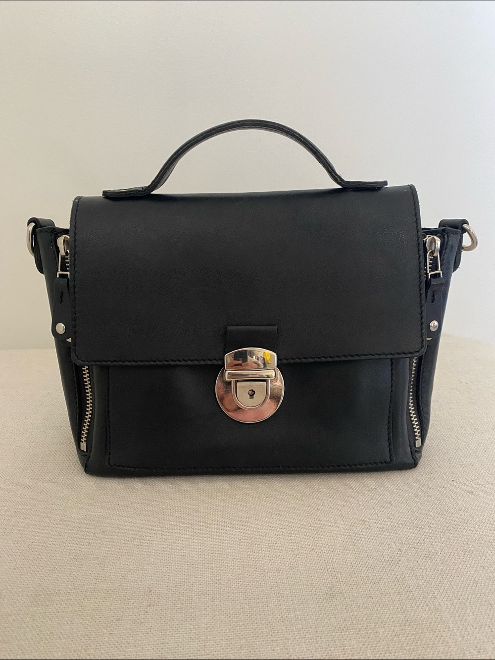 Roots Leather Top Handle Moto Satchel